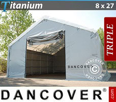 Tente de Garage Titanium 8x27x3x5m, Blanc / Gris